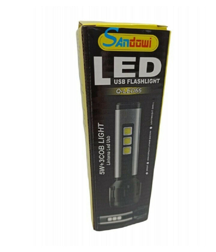 Torcia Led Usb Ricaricabile 5w+3 Luci Cob Campeggio Escursionismo Caccia Q-led66         