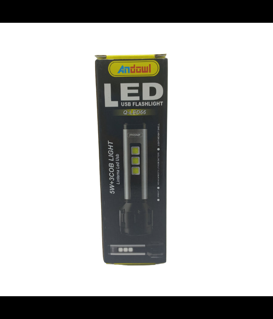 Torcia Led Usb Ricaricabile 5w+3 Luci Cob Campeggio Escursionismo Caccia Q-led66         