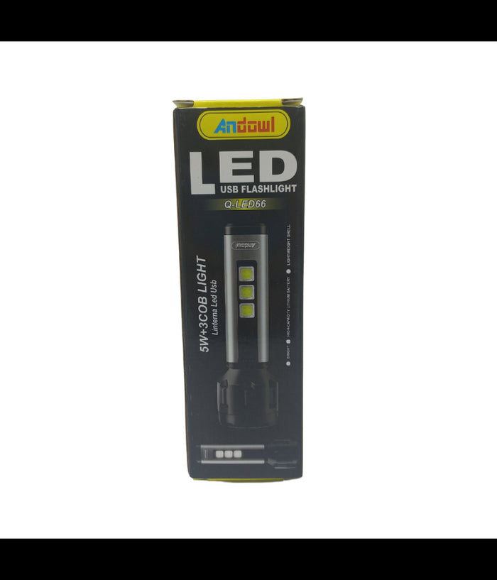 Torcia Led Usb Ricaricabile 5w+3 Luci Cob Campeggio Escursionismo Caccia Q-led66         