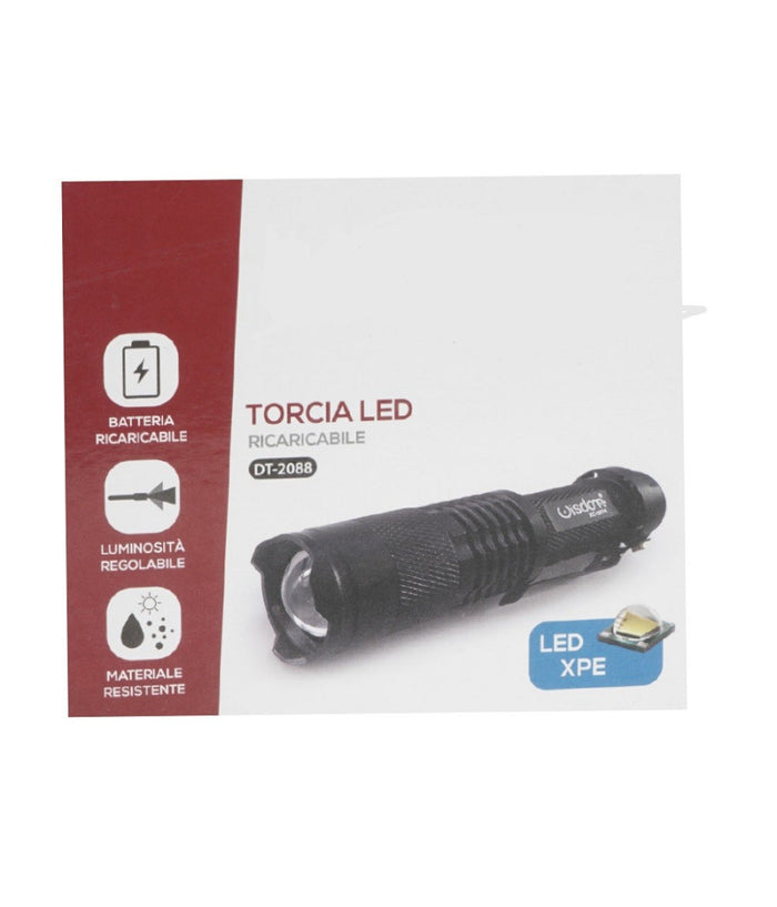 Torcia Led Xpe Ricaricabile Luce Regolabile Ip20 Per Campeggi Escursioni Dt-2088         