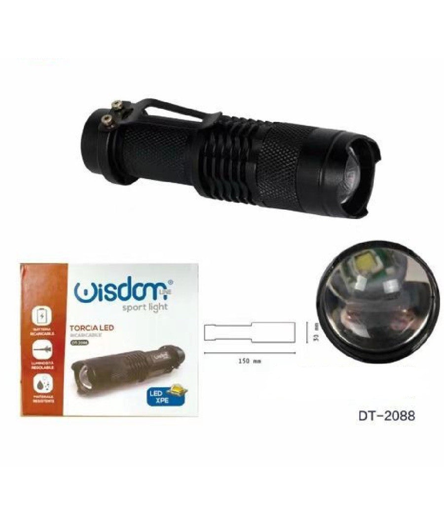 Torcia Led Xpe Ricaricabile Luce Regolabile Ip20 Per Campeggi Escursioni Dt-2088         