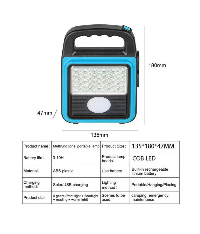Trade Shop - Torcia Solare Portatile Multifunzione Ricaricabile Lanterna Da Campeggio Ip65 -
