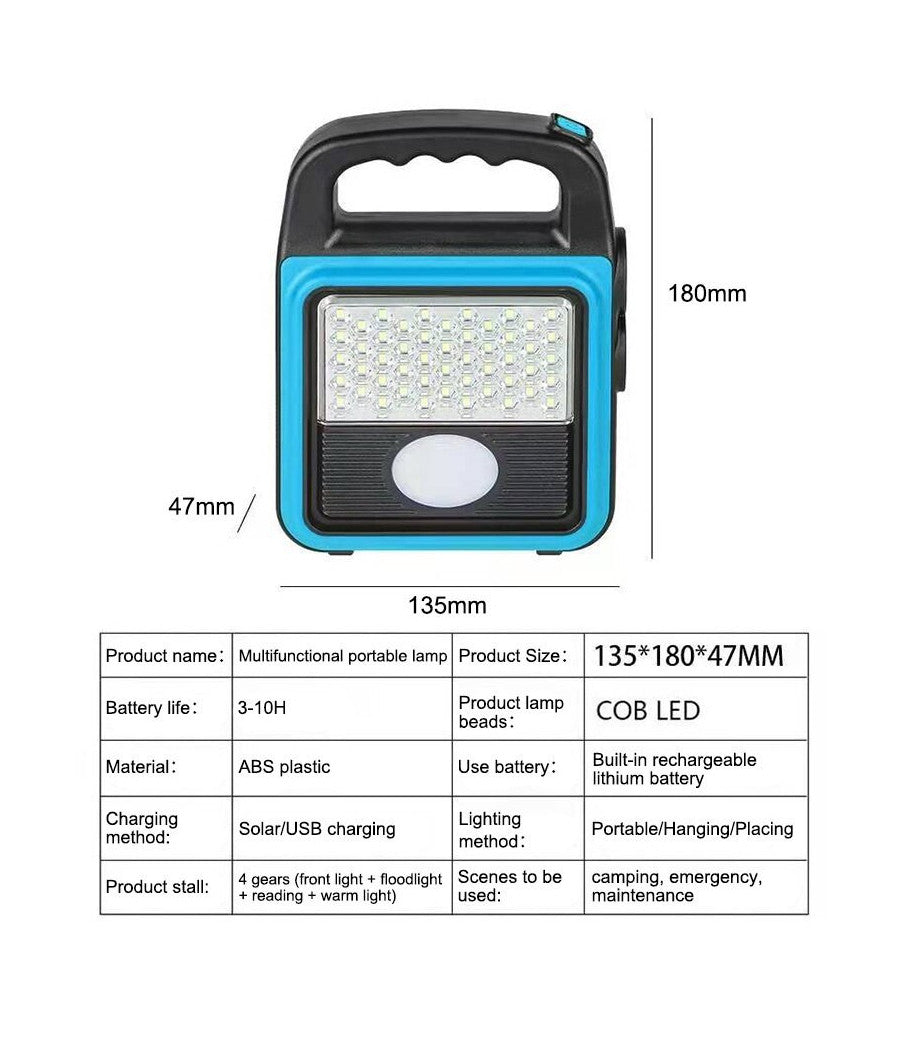 Trade Shop - Torcia Solare Portatile Multifunzione Ricaricabile Lanterna Da Campeggio Ip65 -
