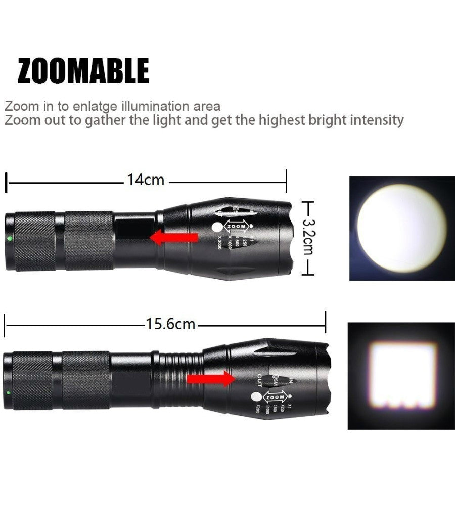 Torcia Tattica Militare A Led Ultra Luminosa 1200 Lmn Impermeabile Con 5 Mod.         