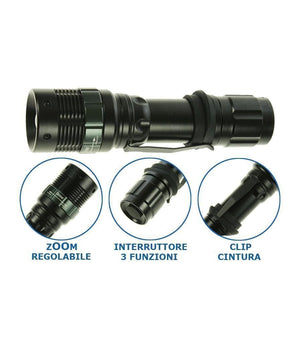 Torcia Tattica Militare Cree Led Mod Police 5000 Lumen Nero Con Attacco Cintura         