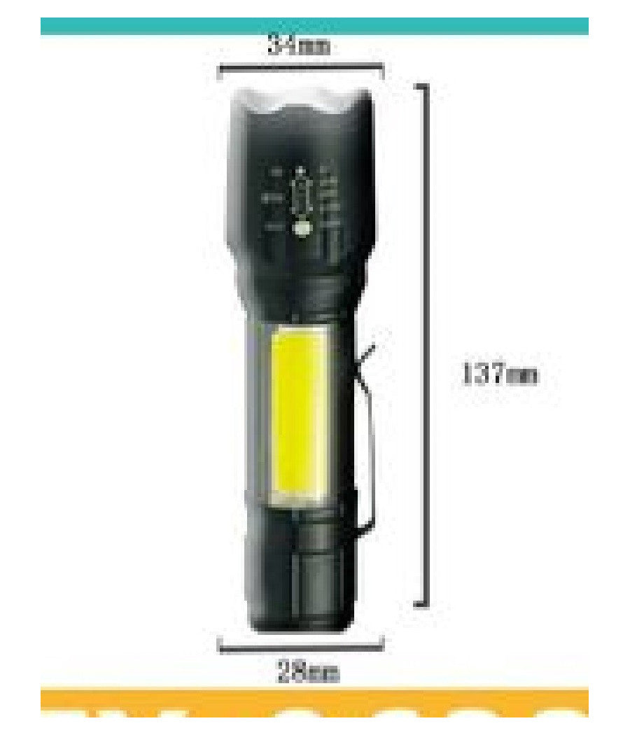 Torcia Tattica Usb Ricaricabile A Led Zoom Telescopico Escursioni Pesca Tx-9633         