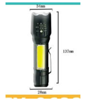 Torcia Tattica Usb Ricaricabile A Led Zoom Telescopico Escursioni Pesca Tx-9633         