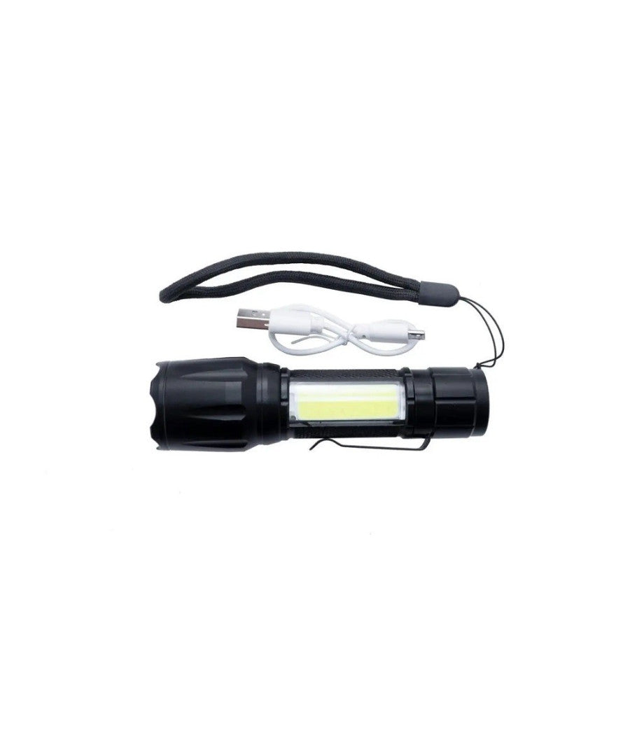 Torcia Tattica Usb Ricaricabile A Led Zoom Telescopico Escursioni Pesca Tx-9633         