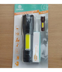 Torcia Tattica Usb Ricaricabile A Led Zoom Telescopico Escursioni Pesca Tx-9633         