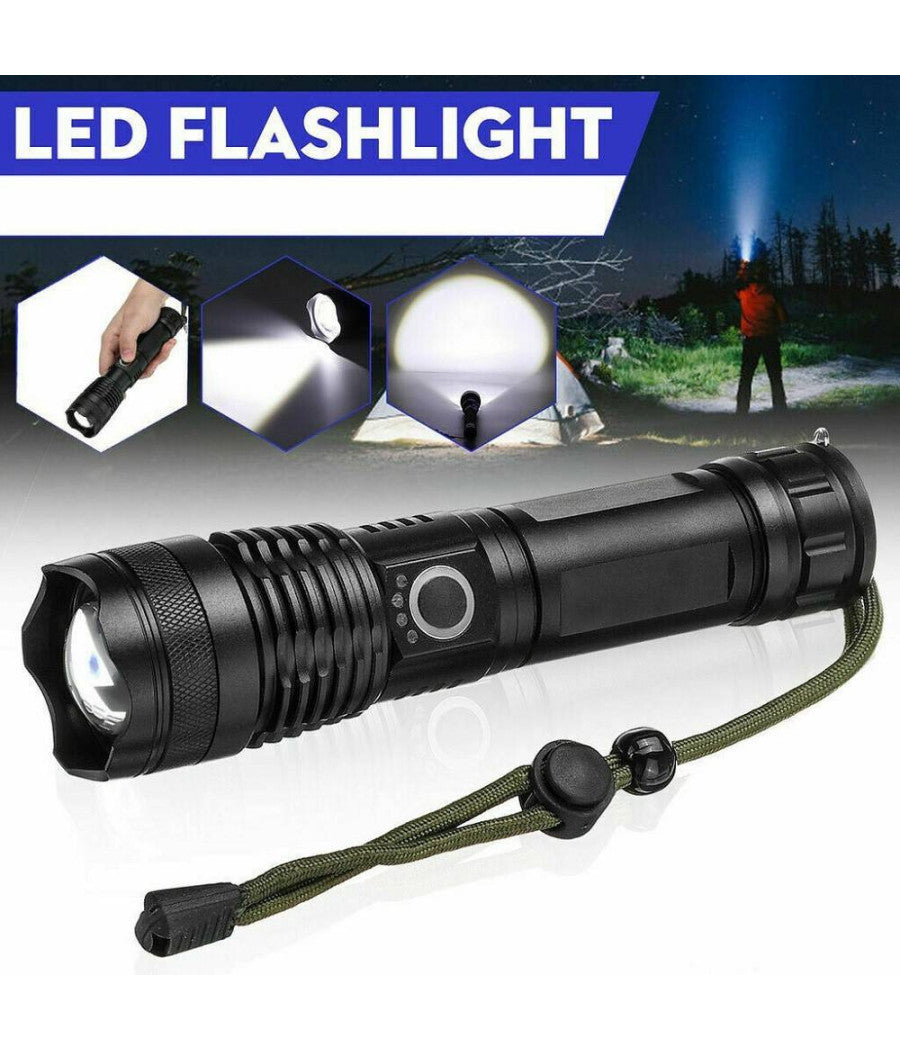 Torcia Tattica/militare Led Cree T6 Ricaricabile Zoom Doppia Batteria A90-p50         