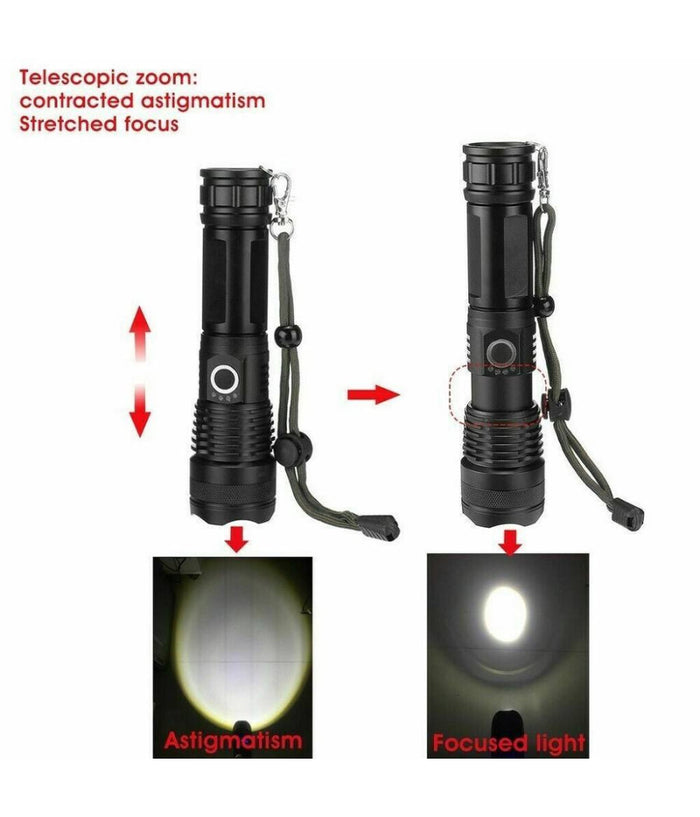 Torcia Tattica/militare Led Cree T6 Ricaricabile Zoom Doppia Batteria A90-p50         