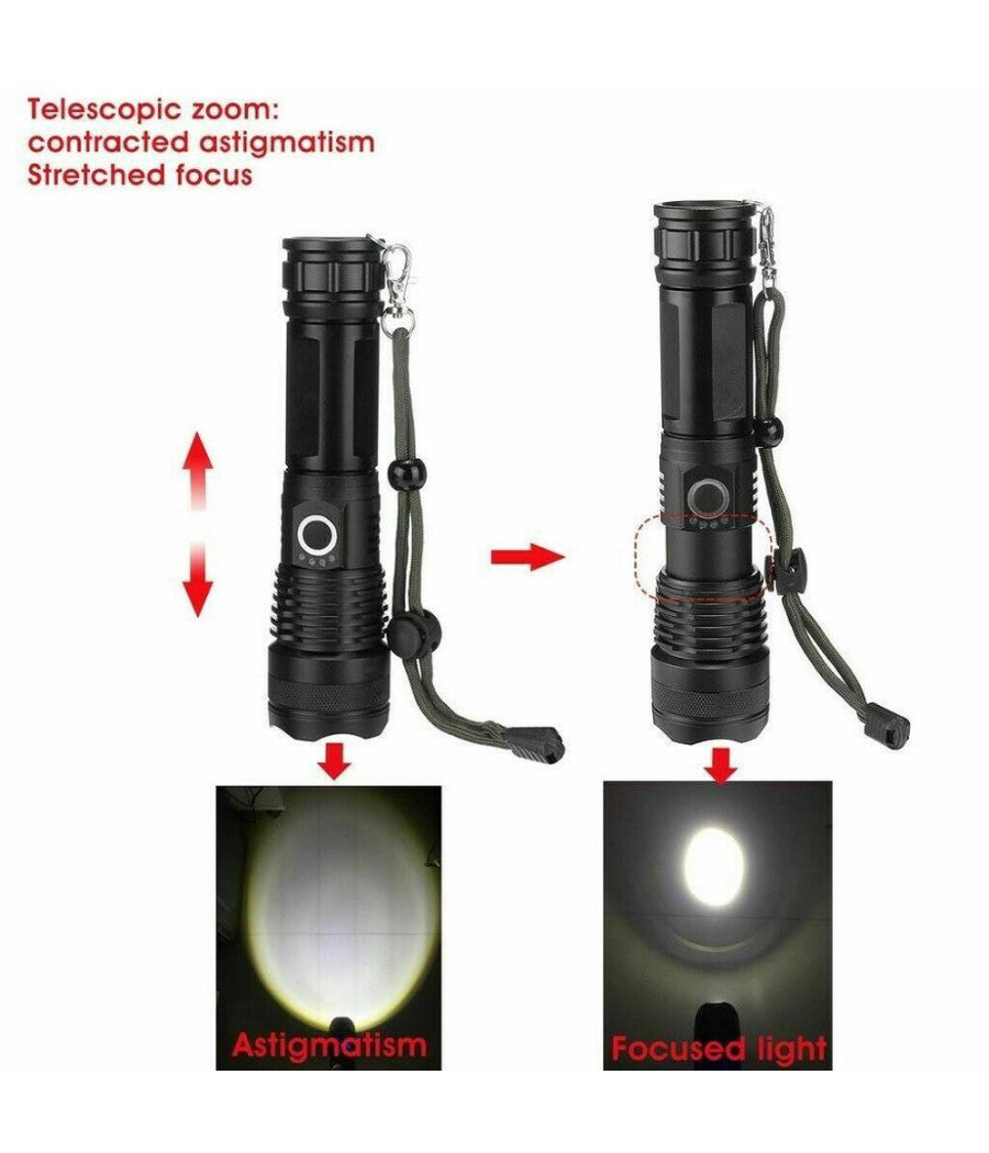 Torcia Tattica/militare Led Cree T6 Ricaricabile Zoom Doppia Batteria A90-p50         