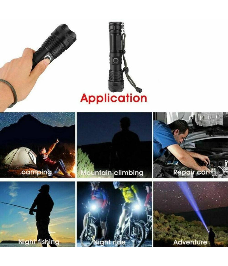 Torcia Tattica/militare Led Cree T6 Ricaricabile Zoom Doppia Batteria A90-p50         