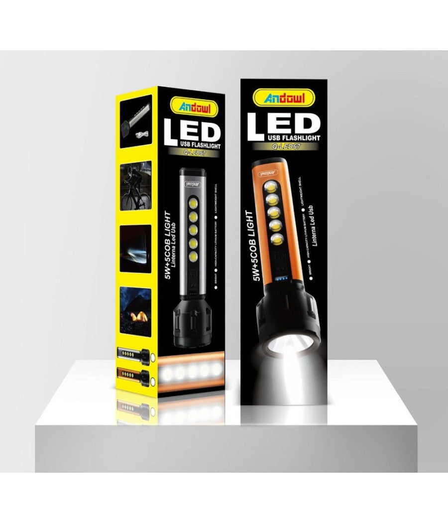 Torcia Usb Led Ricaricabile 5w+5 Cob Light Campeggio Ciclismo Escursioni Q-led67         
