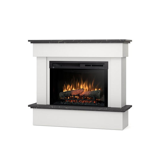 Camino Elettrico Riscaldante Da Pavimento Autoportante a LED - 26" - Bianco opaco / marmo nero - 108 x 93 x 33,5 - TORMES