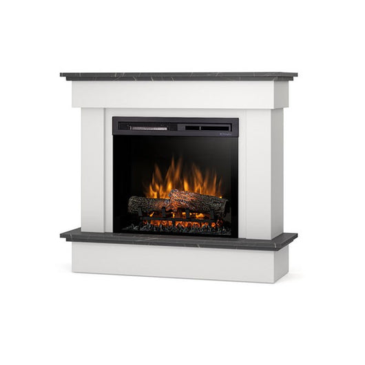 Camino Elettrico Riscaldante Da Pavimento Autoportante a LED - 23" - Bianco opaco / marmo nero - 100,5 x 89 x 33,5 - TORMES