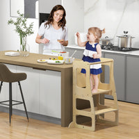 Torre apprendimento da cucina pieghevole per bambini 3 in 1, Sgabello montessori per bambini con lavagna Naturale-Tavoli e sedie