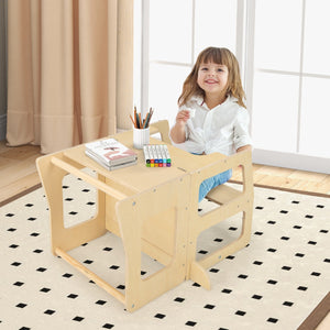 Torre apprendimento da cucina pieghevole per bambini 3 in 1, Sgabello montessori per bambini con lavagna Naturale-Tavoli e sedie