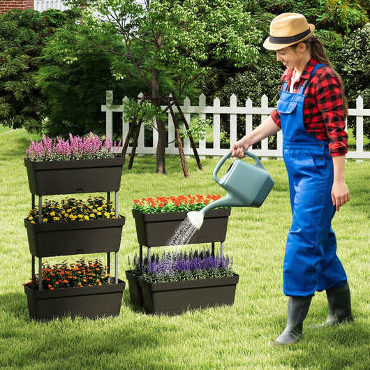 Torre di fioriere per verdure erbe fiori per interni ed esterni per patio, 6 PZ fioriere da giardino disposizione fai da te Nero-Fioriere