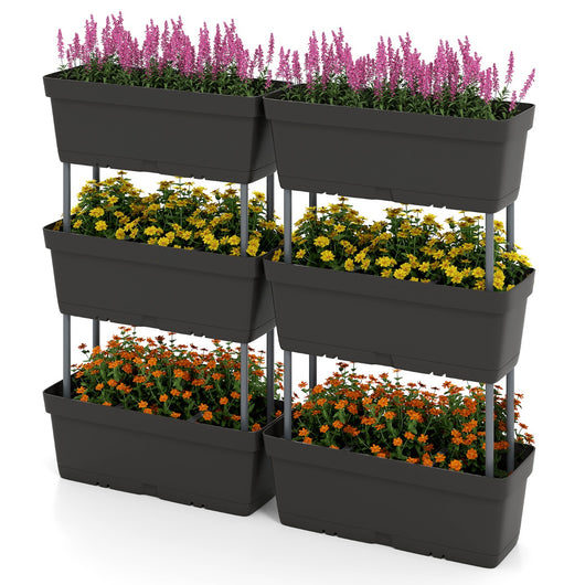 Torre di fioriere per verdure erbe fiori per interni ed esterni per patio, 6 PZ fioriere da giardino disposizione fai da te Nero-Fioriere