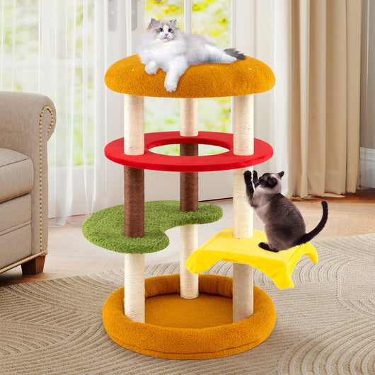 Torre multi-livello per gatti con trespolo imbottito tiragraffi di sisal, Albero per gatti 106 cm per animali domestici Verde-Alberi Tiragraffi