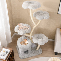 Torre per gatti autoportante tiragraffi in sisal, Albero per gatti con 4 piattaforme a forma di fiore Grigio-Alberi Tiragraffi