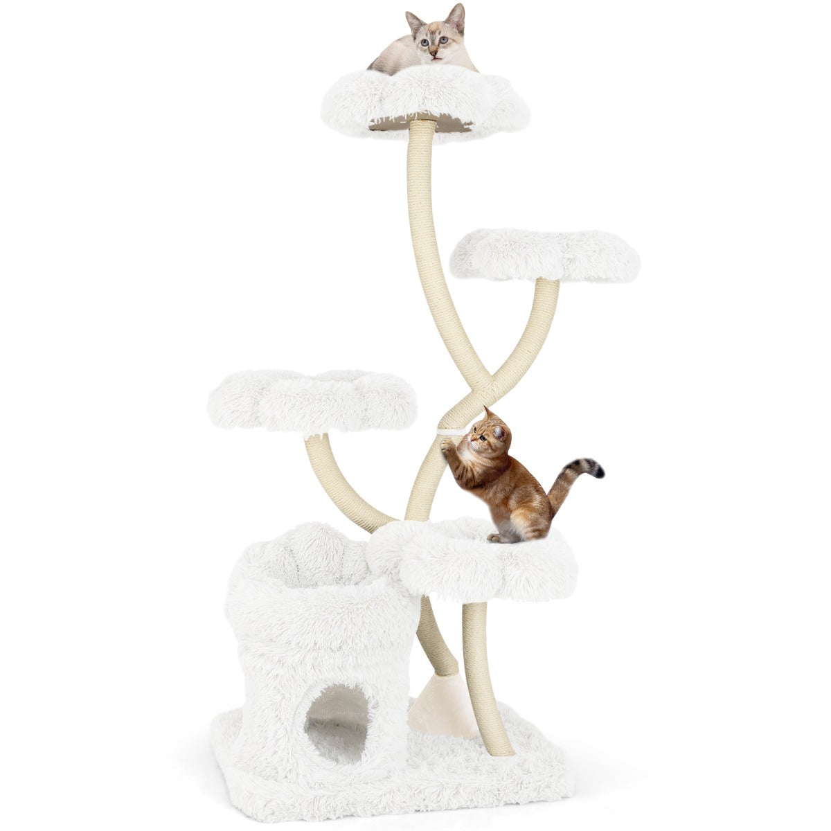 Torre per gatti autoportante tiragraffi in sisal, Albero per gatti con 4 piattaforme a forma di fiore Bianco-Alberi Tiragraffi