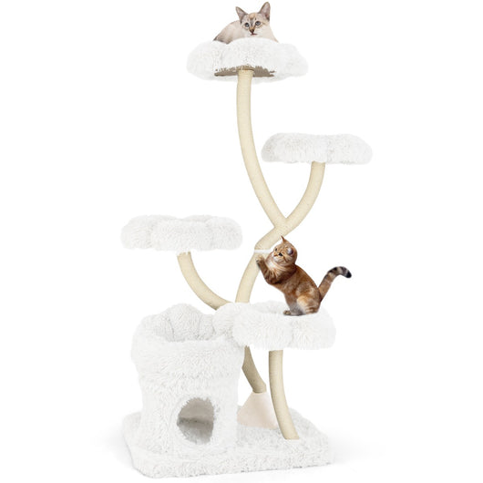 Torre per gatti autoportante tiragraffi in sisal, Albero per gatti con 4 piattaforme a forma di fiore Bianco-Alberi Tiragraffi