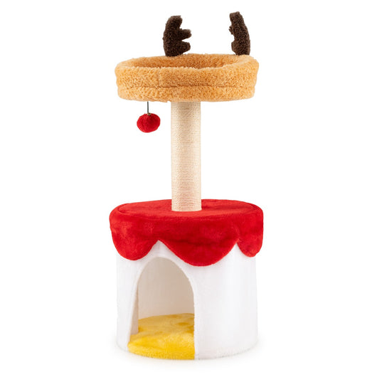 Torre per gattini 80 cm con tiragraffi in sisal pallina appesa cuscino lavabile, Albero di natale per gatti con letto-Alberi Tiragraffi