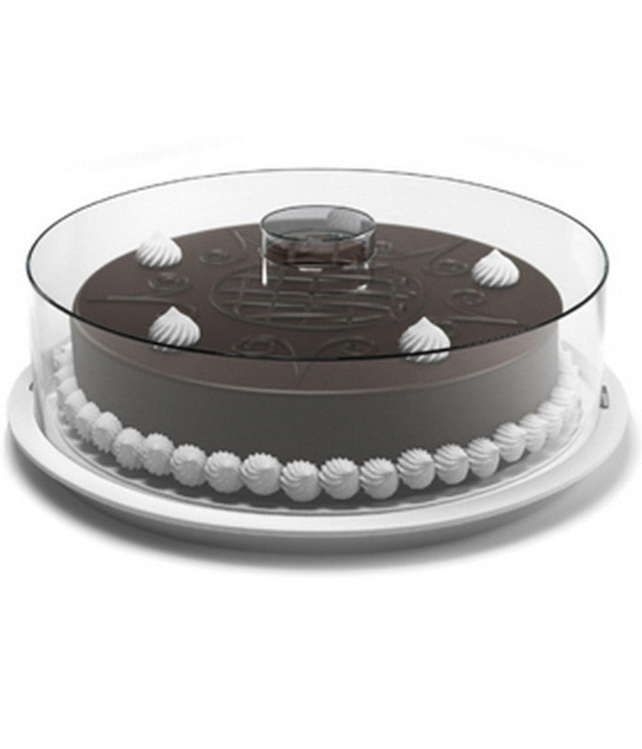 Tortiera Contenitore Plastica Coperchio Funge D'alzata 29cm H 9cm Piatto Trasporto         