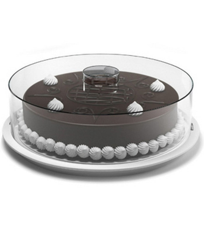 Tortiera Contenitore Plastica Coperchio Funge D'alzata 29cm H 9cm Piatto Trasporto         