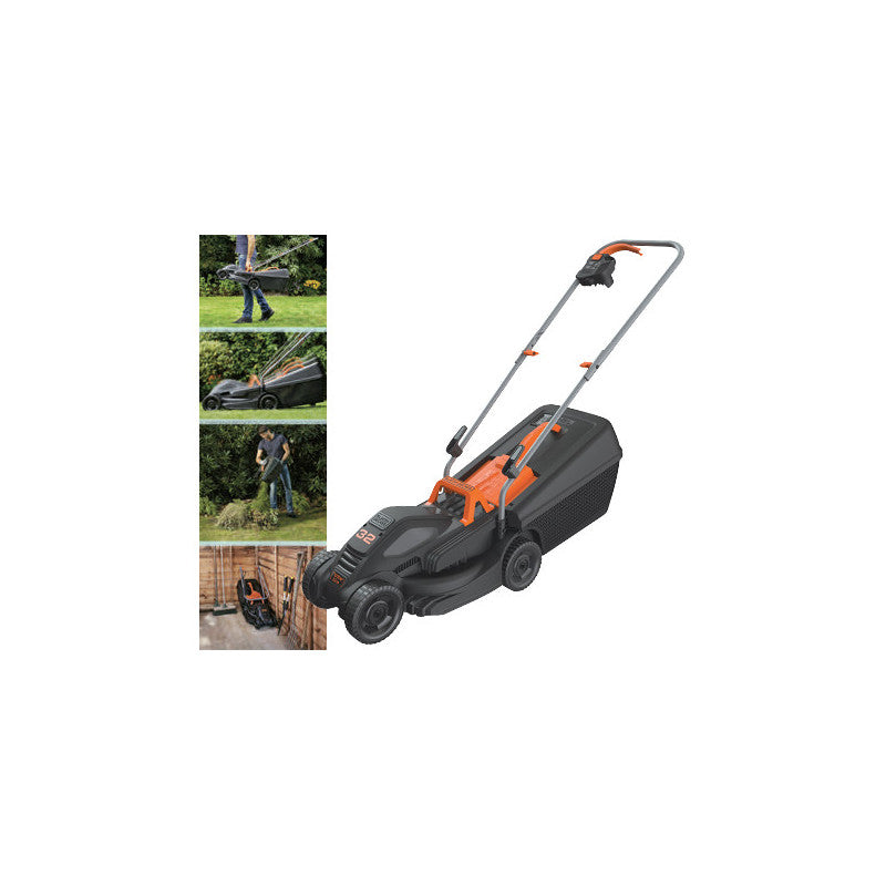 Tosaerba elettrico 1000 W lama 32 cm con cesto 35 L e design compatto – Black & Decker