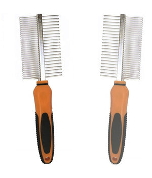 Pettine Bilaterale Dentatura Metallo Pettina Spazzola Cane Gatto Toilettatura         