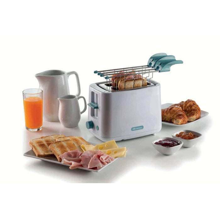Tostapane 760W, capacità 2 fette di pane, 7 livelli di doratura, pinze inox - White & Aegean Teal
