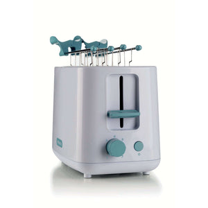 Tostapane 760W, capacità 2 fette di pane, 7 livelli di doratura, pinze inox - White & Aegean Teal