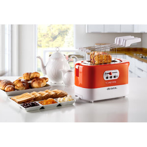 Tostapane con Pinze per 2 fette - 9 Gradi di Doratura - 700 Watt - Bianco e Arancio