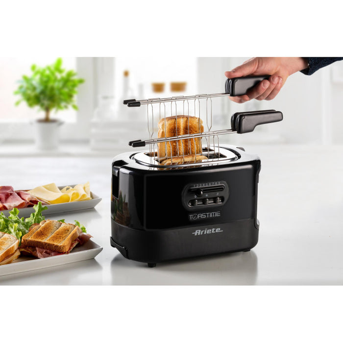 Tostapane con Pinze per 2 fette - 9 Gradi di Doratura - 700 Watt - Nero