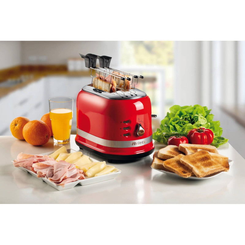 Tostapane con Pinze per 2 fette - Espulsione Automatica - 6 Gradi di Doratura - 800 Watt - Rosso
