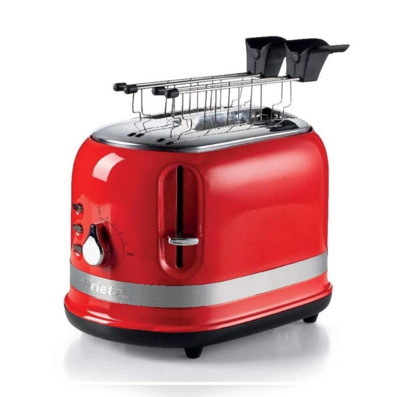 Tostapane con Pinze per 2 fette - Espulsione Automatica - 6 Gradi di Doratura - 800 Watt - Rosso