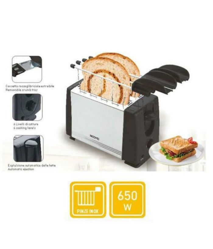 Tostapane In Acciaio Tostiera Con Pinze Per Toast 2 Fette Toaster Piastra 650w         