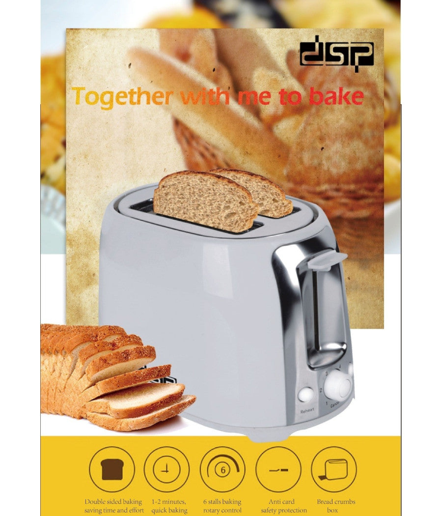 Tostapane Per 2 Fette 750 W 6 Livelli Funzione Scongelamento Toast Bianco         