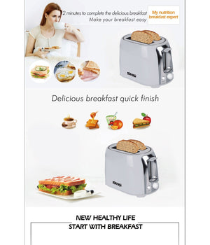 Tostapane Per 2 Fette 750 W 6 Livelli Funzione Scongelamento Toast Bianco         