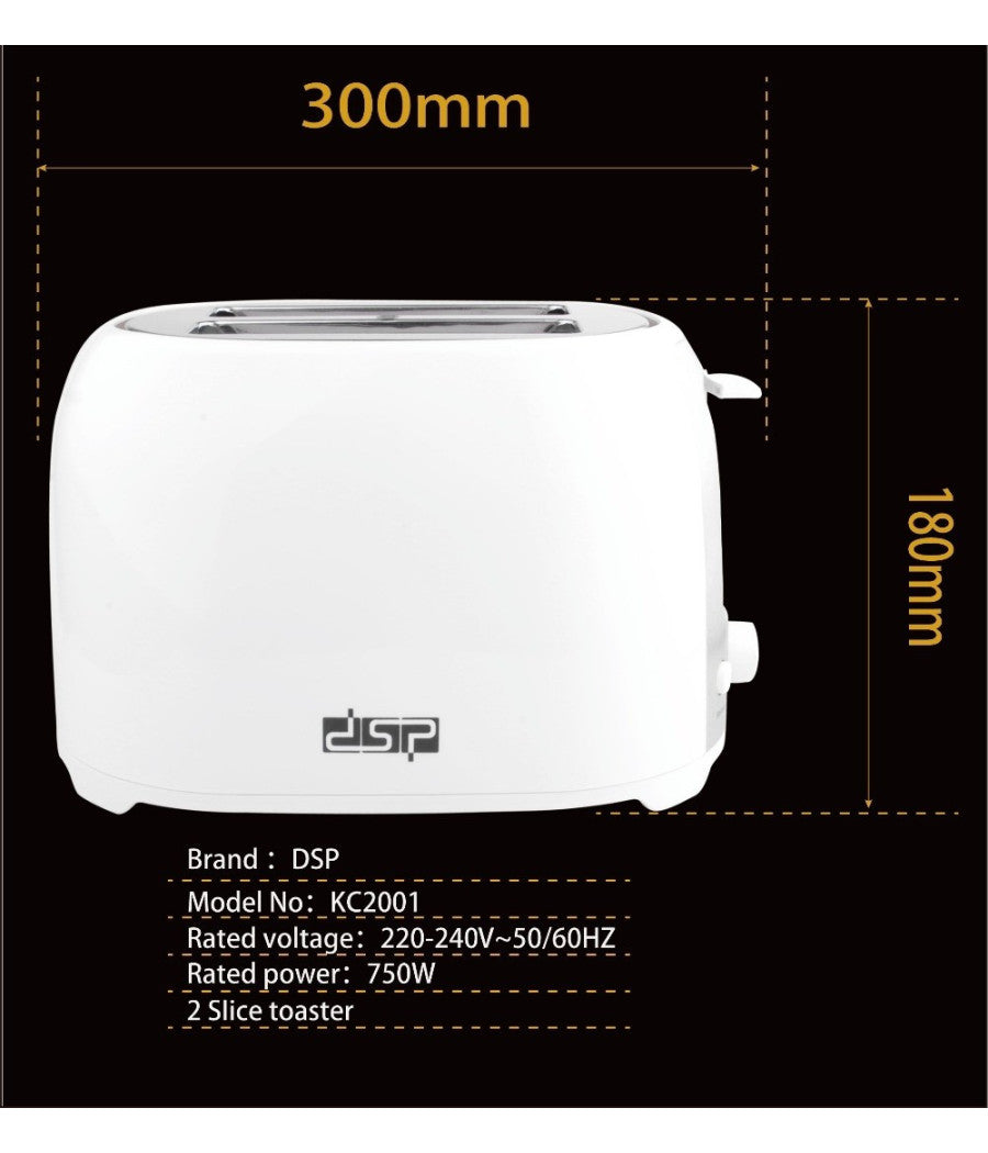 Tostapane Per 2 Fette 750 W 6 Livelli Funzione Scongelamento Toast Bianco         