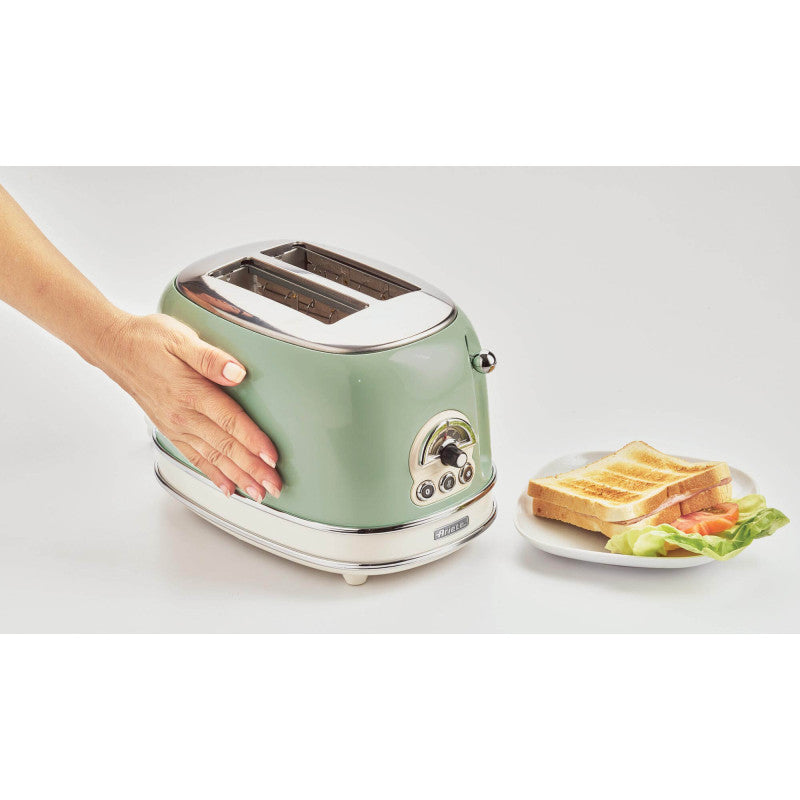 Tostapane Vintage 2 Fette con pinze - 6 Livelli di Tostatura - 810W - Verde