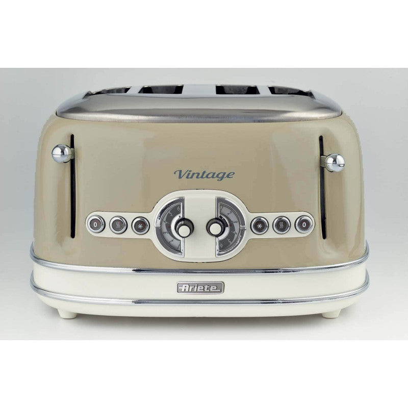 Tostapane Vintage 4 Fette - 6 Livelli di Tostatura, Funzione Defrost - Beige
