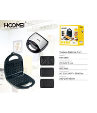 Tostiera Elettrica 3in1 800 Watt Piastre Removibili Grill Sandwich Waffle Toast         