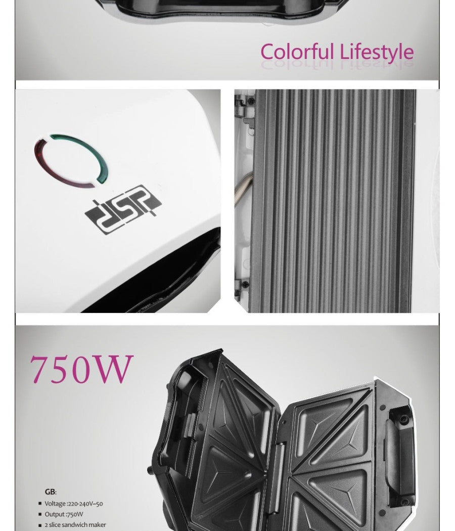 Tostiera Elettrica Piastra Grill Sandwich Antiaderente Tostapane Elettrico 750w         