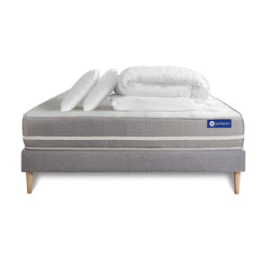 Pacchetto letto completo - Materasso 140x190cm + Box spring con doghe (in kit) + 2 cuscini + Piumino - Actimemo Touch