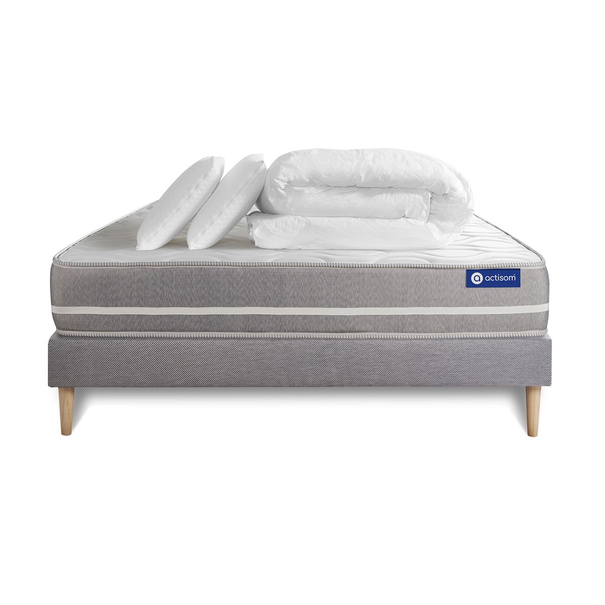 Pacchetto letto completo - Materasso 180x200cm + Box spring con doghe (kit) + 2 cuscini + Piumino - Actilatex Touch