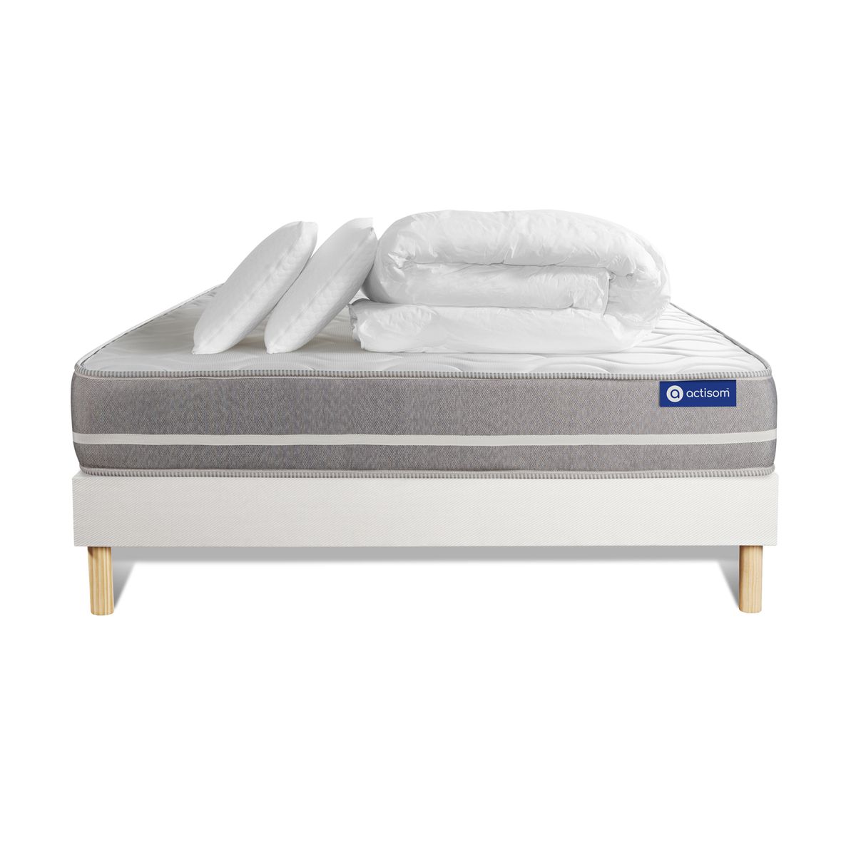 Pacchetto letto completo - Materasso 200x200cm + Box spring con doghe (kit) + 2 cuscini + Piumino - Actilatex Touch